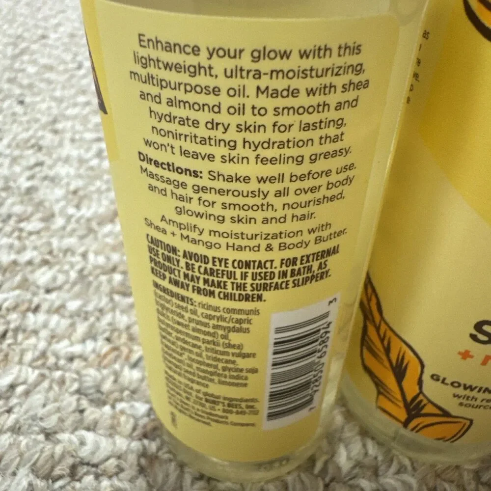 Burt’s Bees Shea & Mango Glowing Body Oil 5 fl oz Lot of 2 NEW Natural Skincare